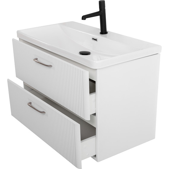 Тумба подвесная с раковиной BelBagno DUE-800-2C-SO-BM-P 80 см (2 ручки сатин) белый металлик, Цвет фасада: Белый металлик - 8 Тумба подвесная с раковиной BelBagno DUE-800-2C-SO-BM-P 80 см (2 ручки сатин) белый металлик, Цвет фасада: Белый металлик фото 8