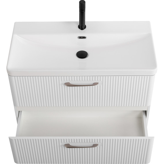 Тумба подвесная с раковиной BelBagno DUE-800-2C-SO-BM-P 80 см (2 ручки сатин) белый металлик, Цвет фасада: Белый металлик - 9 Тумба подвесная с раковиной BelBagno DUE-800-2C-SO-BM-P 80 см (2 ручки сатин) белый металлик, Цвет фасада: Белый металлик фото 9