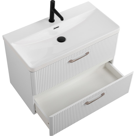 Тумба подвесная с раковиной BelBagno DUE-800-2C-SO-BM-P 80 см (2 ручки сатин) белый металлик, Цвет фасада: Белый металлик - 3 Тумба подвесная с раковиной BelBagno DUE-800-2C-SO-BM-P 80 см (2 ручки сатин) белый металлик, Цвет фасада: Белый металлик фото 3