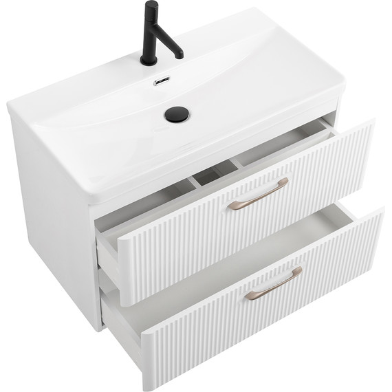 Тумба подвесная с раковиной BelBagno DUE-800-2C-SO-BL-P 80 см (2 ручки сатин) Bianco Lucido, Цвет фасада: Bianco Lucido фото 4