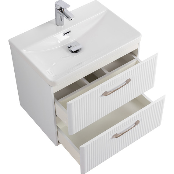 Тумба подвесная с раковиной BelBagno DUE-600-2C-SO-BM-P 60 см (2 ручки сатин) белый металлик, Цвет фасада: Белый металлик - 4 Тумба подвесная с раковиной BelBagno DUE-600-2C-SO-BM-P 60 см (2 ручки сатин) белый металлик, Цвет фасада: Белый металлик фото 4