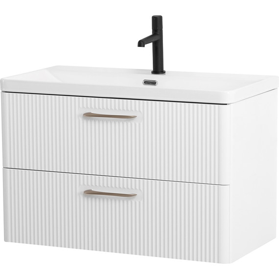 Тумба подвесная с раковиной BelBagno DUE-800-2C-SO-BL-P 80 см (2 ручки сатин) Bianco Lucido, Цвет фасада: Bianco Lucido фото 2