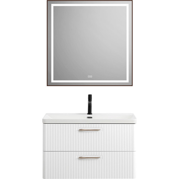 Тумба подвесная с раковиной BelBagno DUE-800-2C-SO-BL-P 80 см (2 ручки сатин) Bianco Lucido, Цвет фасада: Bianco Lucido фото 10