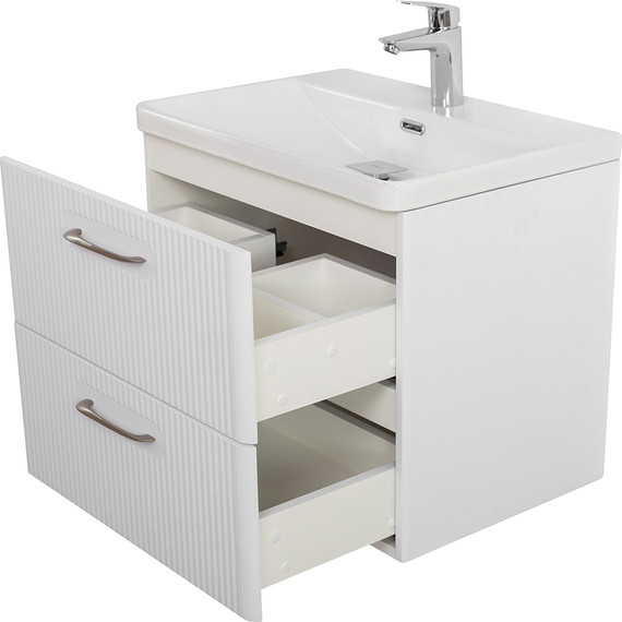 Тумба подвесная с раковиной BelBagno DUE-500-2C-SO-BM-P 50 см (2 ручки сатин) белый металлик, Цвет фасада: Белый металлик фото 6