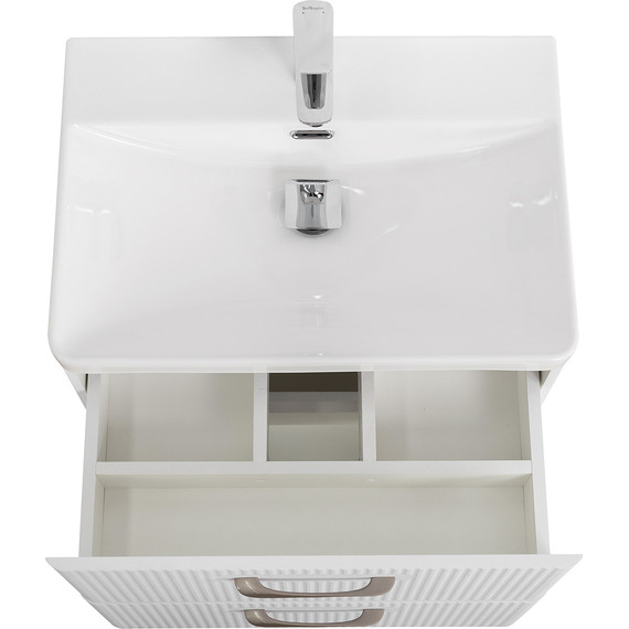 Тумба подвесная с раковиной BelBagno DUE-500-2C-SO-BM-P 50 см (2 ручки сатин) белый металлик, Цвет фасада: Белый металлик фото 5