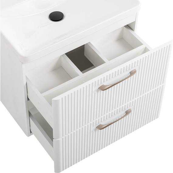 Тумба подвесная с раковиной BelBagno DUE-600-2C-SO-BL-P 60 см (2 ручки сатин) Bianco Lucido, Цвет фасада: Bianco Lucido фото 7