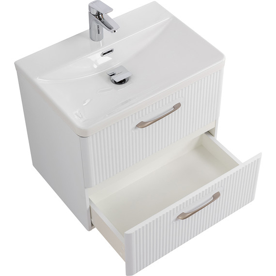 Тумба подвесная с раковиной BelBagno DUE-600-2C-SO-BM-P 60 см (2 ручки сатин) белый металлик, Цвет фасада: Белый металлик - 3 Тумба подвесная с раковиной BelBagno DUE-600-2C-SO-BM-P 60 см (2 ручки сатин) белый металлик, Цвет фасада: Белый металлик фото 3