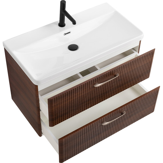 Тумба подвесная с раковиной BelBagno DUE-800-2C-SO-NOCE-P 80 см (2 ручки сатин) Noce, Цвет фасада: Noce - 4 Тумба подвесная с раковиной BelBagno DUE-800-2C-SO-NOCE-P 80 см (2 ручки сатин) Noce, Цвет фасада: Noce фото 4