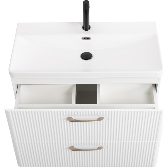 Тумба подвесная с раковиной BelBagno DUE-800-2C-SO-BL-P 80 см (2 ручки сатин) Bianco Lucido, Цвет фасада: Bianco Lucido фото 5