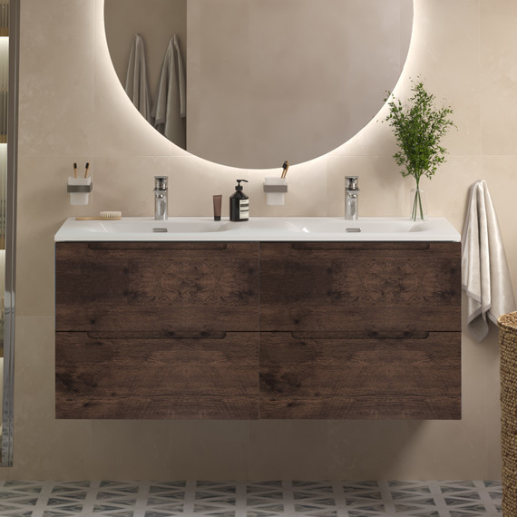 Тумба подвесная с раковиной BelBagno ETNA-1200-4C-SO-2-RW 120 см (раковина BB-8099-120-2) Rovere Moro, Цвет фасада: Rovere Moro фото 9