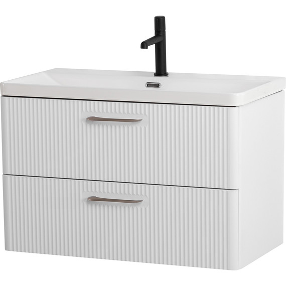 Тумба подвесная с раковиной BelBagno DUE-800-2C-SO-BM-P 80 см (2 ручки сатин) белый металлик, Цвет фасада: Белый металлик - 2 Тумба подвесная с раковиной BelBagno DUE-800-2C-SO-BM-P 80 см (2 ручки сатин) белый металлик, Цвет фасада: Белый металлик фото 2