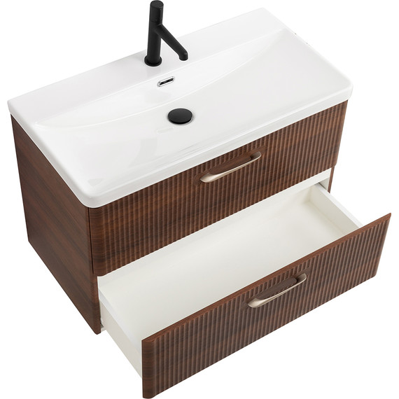 Тумба подвесная с раковиной BelBagno DUE-800-2C-SO-NOCE-P 80 см (2 ручки сатин) Noce, Цвет фасада: Noce - 3 Тумба подвесная с раковиной BelBagno DUE-800-2C-SO-NOCE-P 80 см (2 ручки сатин) Noce, Цвет фасада: Noce фото 3