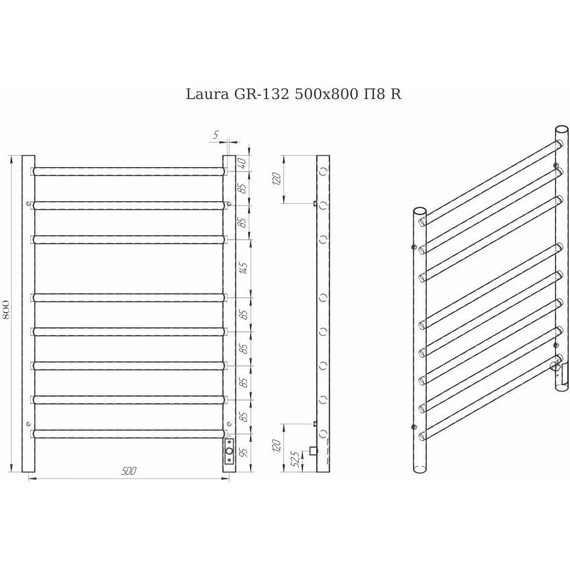 Полотенцесушитель электрический Grois Laura GR-132 L П8 500x800 мм, бронза фото 8