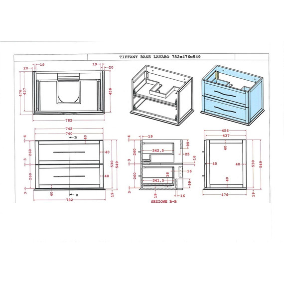 Тумба универсальная с раковиной Cezares 55242 75 см, Grigio Nuvola - 2 Тумба универсальная с раковиной Cezares 55242 75 см, Grigio Nuvola фото 2