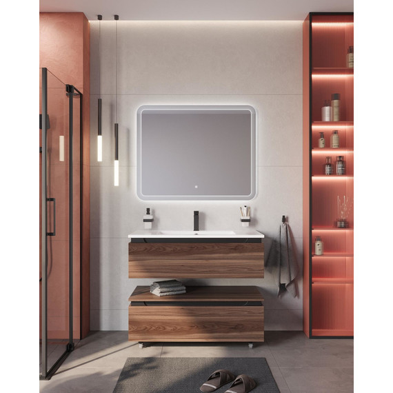 Тумба подвесная с раковиной Cezares SLIDER-1000-1C-SO-NA-P 100 см, орех дымчатый фото 13