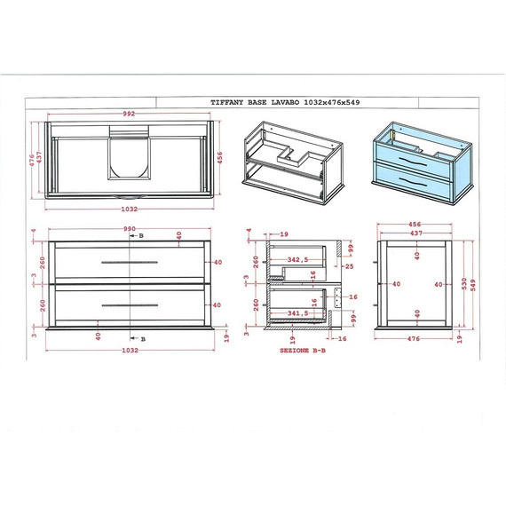 Тумба универсальная с раковиной Cezares 55243 100 см, Grigio Nuvola - 5 Тумба универсальная с раковиной Cezares 55243 100 см, Grigio Nuvola фото 5
