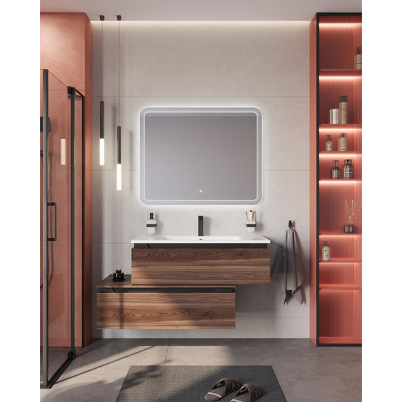 Тумба подвесная с раковиной Cezares SLIDER-1000-1C-SO-NA-P 100 см, орех дымчатый фото 12