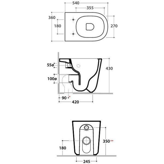 Унитаз приставной безободковый Globo Lalita LT001BI фото 3