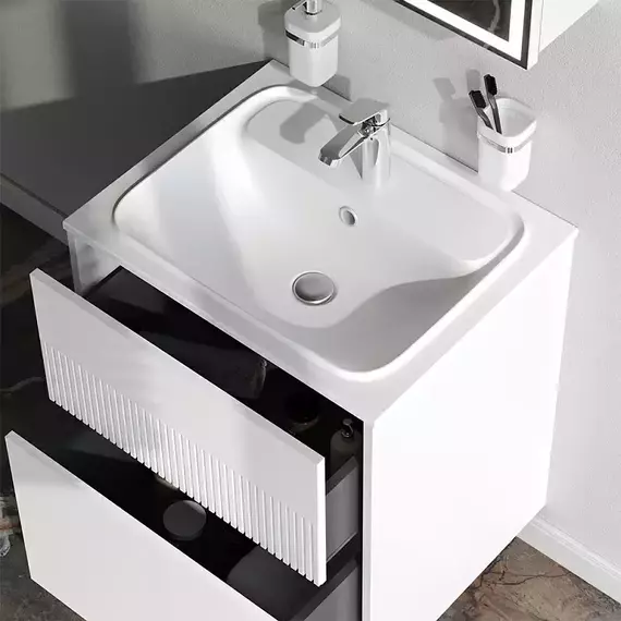 Тумба подвесная с раковиной AM.PM Func 60 см M8FFUX0602WM, белая матовая, Цвет фасада: белый матовый фото 3