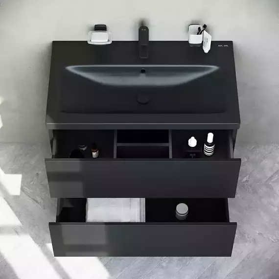 Тумба подвесная с раковиной AM.PM Gem 75 см M90FHX07522BM, чёрная матовая фото 