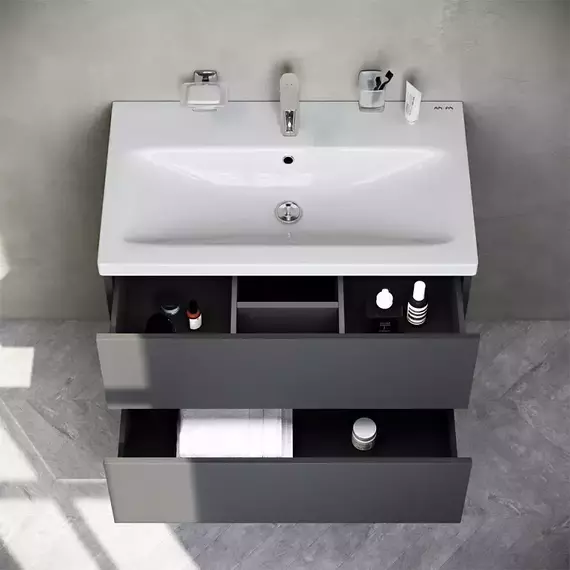 Тумба подвесная с раковиной AM.PM Gem 75 см M90FHX07522GM, графит матовый, Цвет фасада: графит матовый - 2 Тумба подвесная с раковиной AM.PM Gem 75 см M90FHX07522GM, графит матовый, Цвет фасада: графит матовый фото 2