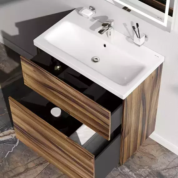 Тумба напольная с раковиной AM.PM Gem 75 см M90FSX0752HF, орех, Цвет фасада: тёмное дерево - 2 Тумба напольная с раковиной AM.PM Gem 75 см M90FSX0752HF, орех, Цвет фасада: тёмное дерево фото 2