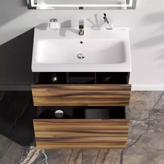 Тумба напольная с раковиной AM.PM Gem 75 см M90FSX0752HF, орех, Цвет фасада: тёмное дерево - 3 Тумба напольная с раковиной AM.PM Gem 75 см M90FSX0752HF, орех, Цвет фасада: тёмное дерево фото 3