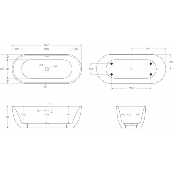 Ванна отдельностоящая BelBagno 190х80 см BB417-1900-800 фото 5
