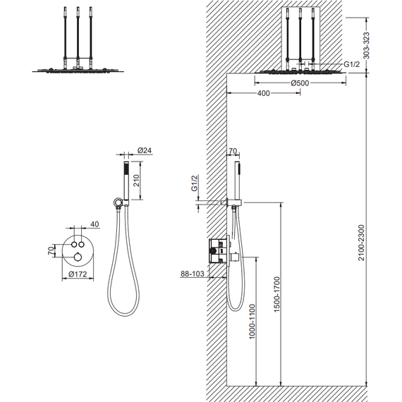 Душевая система для душа с термостатом Timo Saona SX-2370/18SM, чёрное золото (верхний душ 500 мм) - 7 Душевая система для душа с термостатом Timo Saona SX-2370/18SM, чёрное золото (верхний душ 500 мм) фото 7