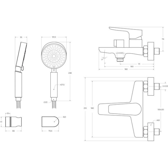 Смеситель для ванны BelBagno ANCONA-VAS/DFS-CRM - 2 Смеситель для ванны BelBagno ANCONA-VAS/DFS-CRM фото 2