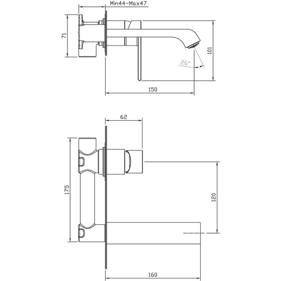 Смеситель для раковины настенный BelBagno AURORA-BLVM-CRM-W0 (со скрытой частью) фото 2