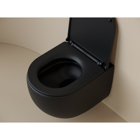 Унитаз подвесной безободковый ceramicanova Up CN4007MB с тонкой крышкой микролифт, чёрный матовый, Цвет производителя: чёрный матовый фото 3