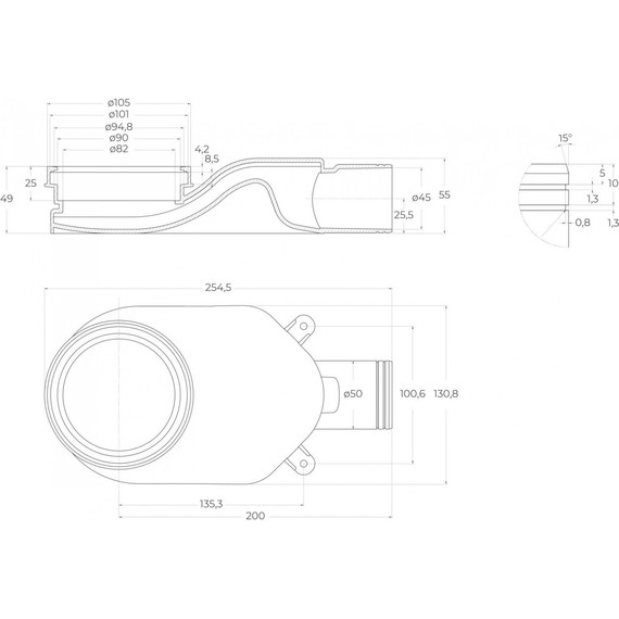 Трап Belbagno Luce 70 см BB-LD-LUCE-70-NERO, черный матовый (под плитку), Цвет производителя: чёрный матовый, Размер трапа: 650 - 4 Трап Belbagno Luce 70 см BB-LD-LUCE-70-NERO, черный матовый (под плитку), Цвет производителя: чёрный матовый, Размер трапа: 650 фото 4