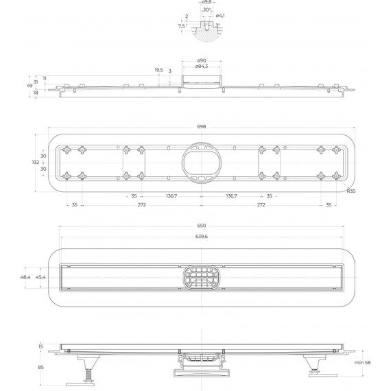 Трап Belbagno Luce 70 см BB-LD-LUCE-70-CR, хром (под плитку), Цвет производителя: хром, Размер трапа: 650 фото 3