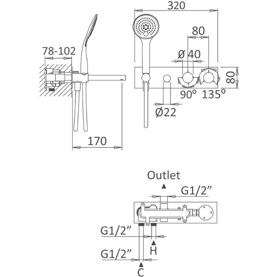 Смеситель для ванны Cezares CZR-B-VDM1-T-NOP (со скрытой частью) чёрный матовый фото 2