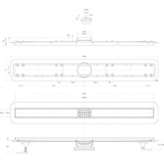 Трап Belbagno Luce 90 см BB-LD-LUCE-90-NERO, черный матовый (под плитку), Цвет производителя: чёрный матовый, Размер трапа: 850 фото 3