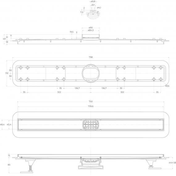 Трап Belbagno Luce 80 см BB-LD-LUCE-80-BIANCO, белый матовый (под плитку), Цвет производителя: белый матовый, Размер трапа: 750 - 3 Трап Belbagno Luce 80 см BB-LD-LUCE-80-BIANCO, белый матовый (под плитку), Цвет производителя: белый матовый, Размер трапа: 750 фото 3