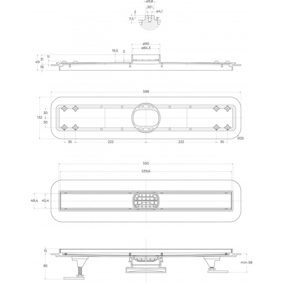 Трап Belbagno Luce 60 см BB-LD-LUCE-60-CR, хром (под плитку), Цвет производителя: хром, Размер трапа: 550 - 3 Трап Belbagno Luce 60 см BB-LD-LUCE-60-CR, хром (под плитку), Цвет производителя: хром, Размер трапа: 550 фото 3