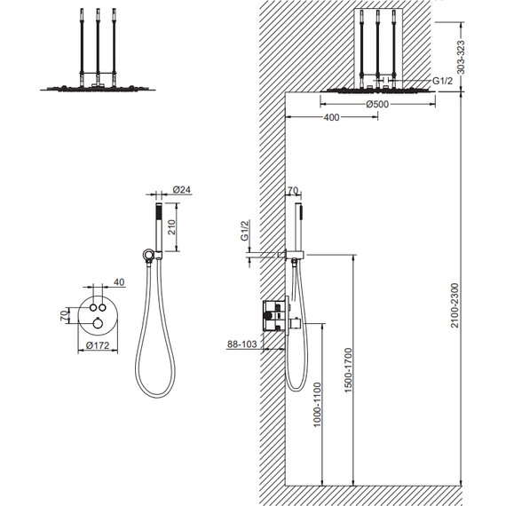 Душевая система для душа с термостатом Timo Saona SX-2370/00SM, хром (верхний душ 500 мм) фото 7