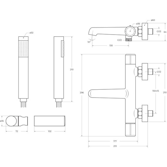 Смеситель для ванны BelBagno UNO-VASM/DFS-CRM - 2 Смеситель для ванны BelBagno UNO-VASM/DFS-CRM фото 2