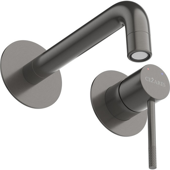 Смеситель для раковины настенный Cezares RELAX-BLI2-1-GM-W0 (со скрытой частью) оружейная сталь, Цвет производителя: оружейная сталь фото 3