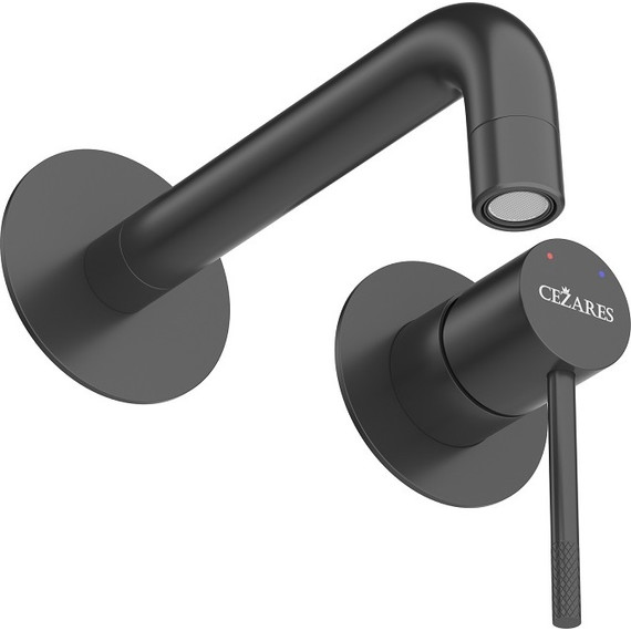 Смеситель для раковины настенный Cezares RELAX-BLI2-1-NOP-W0 (со скрытой частью) чёрный матовый, Цвет производителя: чёрный матовый фото 3