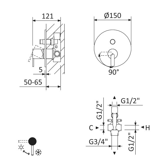 Смеситель для ванны Cezares LEAF-VDIM-L-01 (со скрытой частью) - 2 Смеситель для ванны Cezares LEAF-VDIM-L-01 (со скрытой частью) фото 2