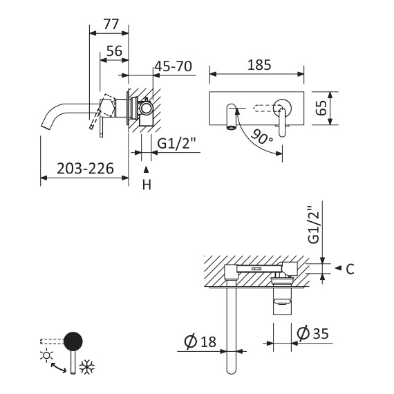 Смеситель для раковины настенный Cezares LEAF-BLI1-L-01-W0 (со скрытой частью) фото 7