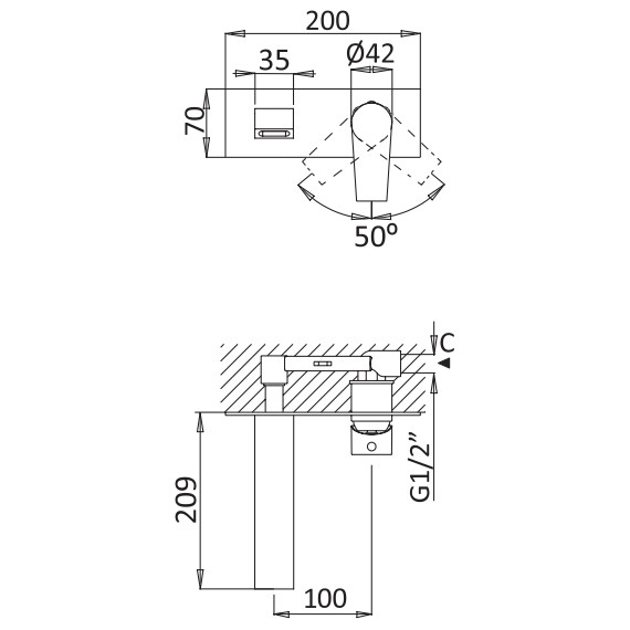 Смеситель для раковины настенный Cezares NAUTIC-BLI-BIO (со скрытой частью) белый матовый, Цвет производителя: белый матовый фото 2
