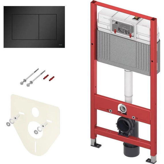 Инсталляция с подвесным унитазом комплект: TECEbase 2.0 9400414 с подвесным безободковым унитазом BelBagno Colorato BB062CHR-MB сиденье микролифт, крепление, кнопка смыва чёрная матовая фото 2