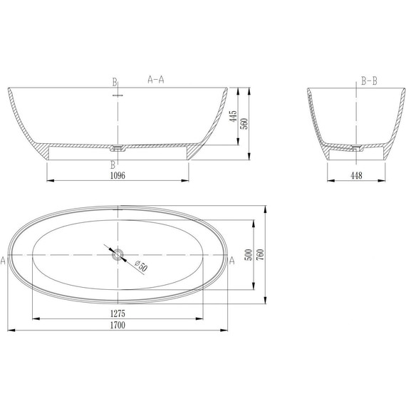 Ванна отдельностоящая Solid Surface Vincea 170x76 см VBT-4S01MW, белый матовый фото 4