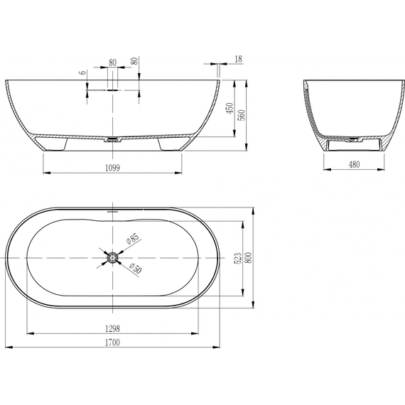 Ванна отдельностоящая Solid Surface Vincea 170x80 см VBT-4S04MW, белый матовый фото 8
