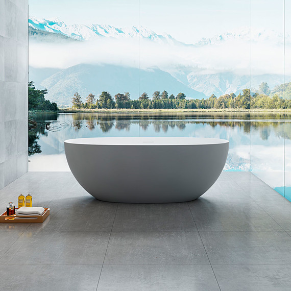 Ванна отдельностоящая Solid Surface Vincea 170x75 см VBT-6S01MG, серый/белый матовый фото 