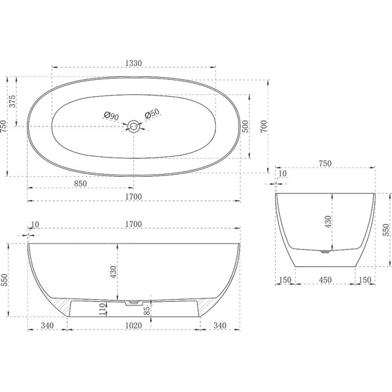 Ванна отдельностоящая CrystalMood Vincea 170x75 см VBT-6T01B, черный/прозрачный фото 6